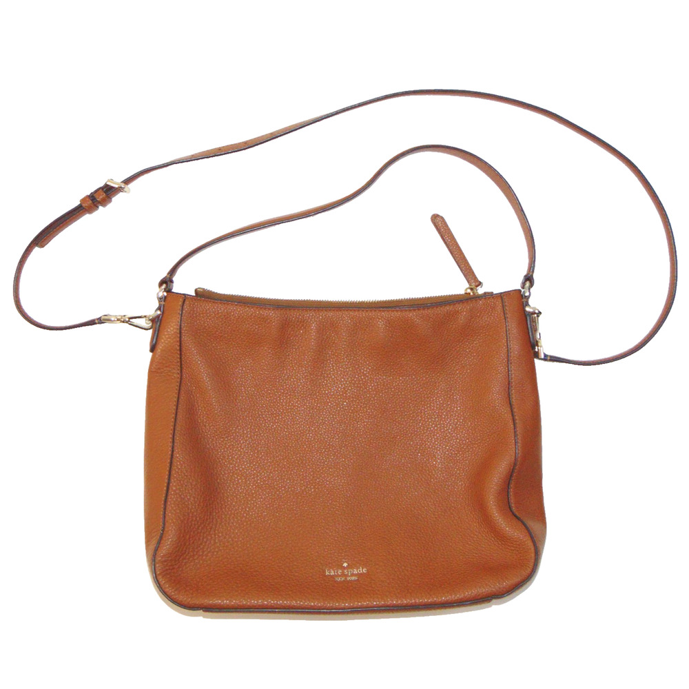 Kate Spade New York Pebbled Leather Medium Crossbody Bag Cognac Luggage Gold Zip - Picture 2 of 10